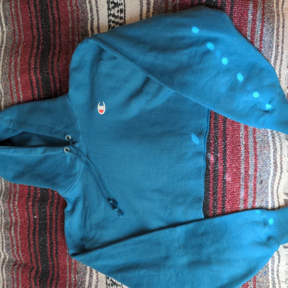 Champion Reverse Weave Cropped Teal Hoodie sz Med
